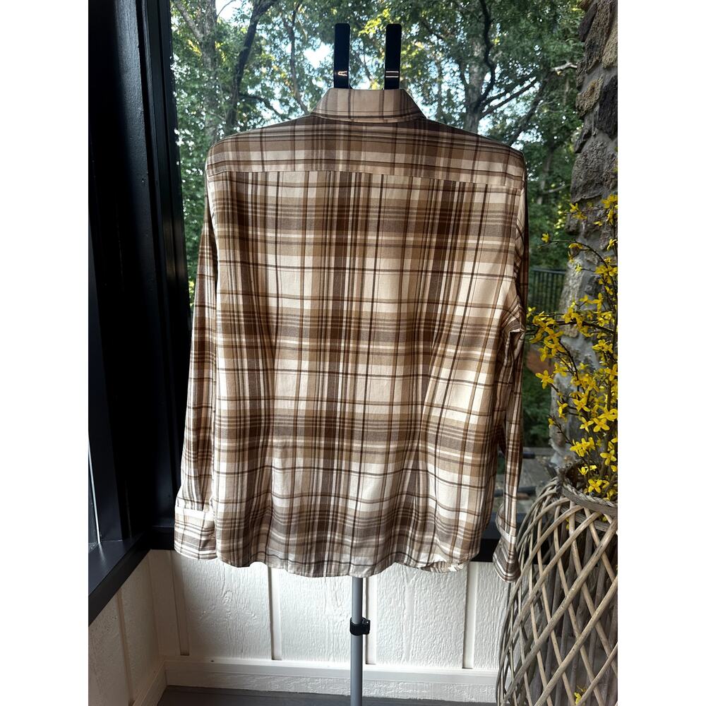 Lauren by Ralph Lauren W's XL Brown Flannel Ruffle Western Equestrian Blouse - Picture 2 of 5